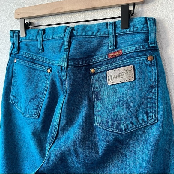 Rare Vintage Wrangler Teal Acid Wash Straight Leg High Rise Jeans- Size 15 - Picture 5 of 12